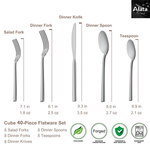 Tenedores de ensalada Alata Cube, acero inoxidable aptos para lavavajillas.
