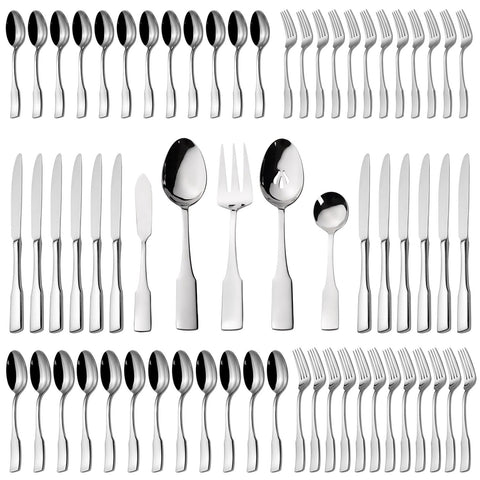 Alata Kate: juego de cubiertos 65 piezas para 12 comensales, ideal para cenas familiares.