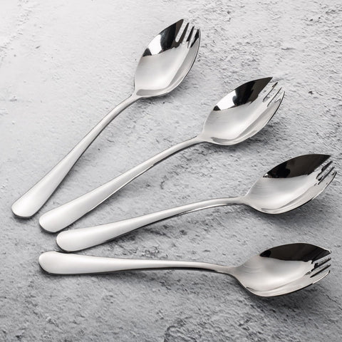 Alata tenedores-cucharas combinando funciones para sopas, ensaladas y postres.