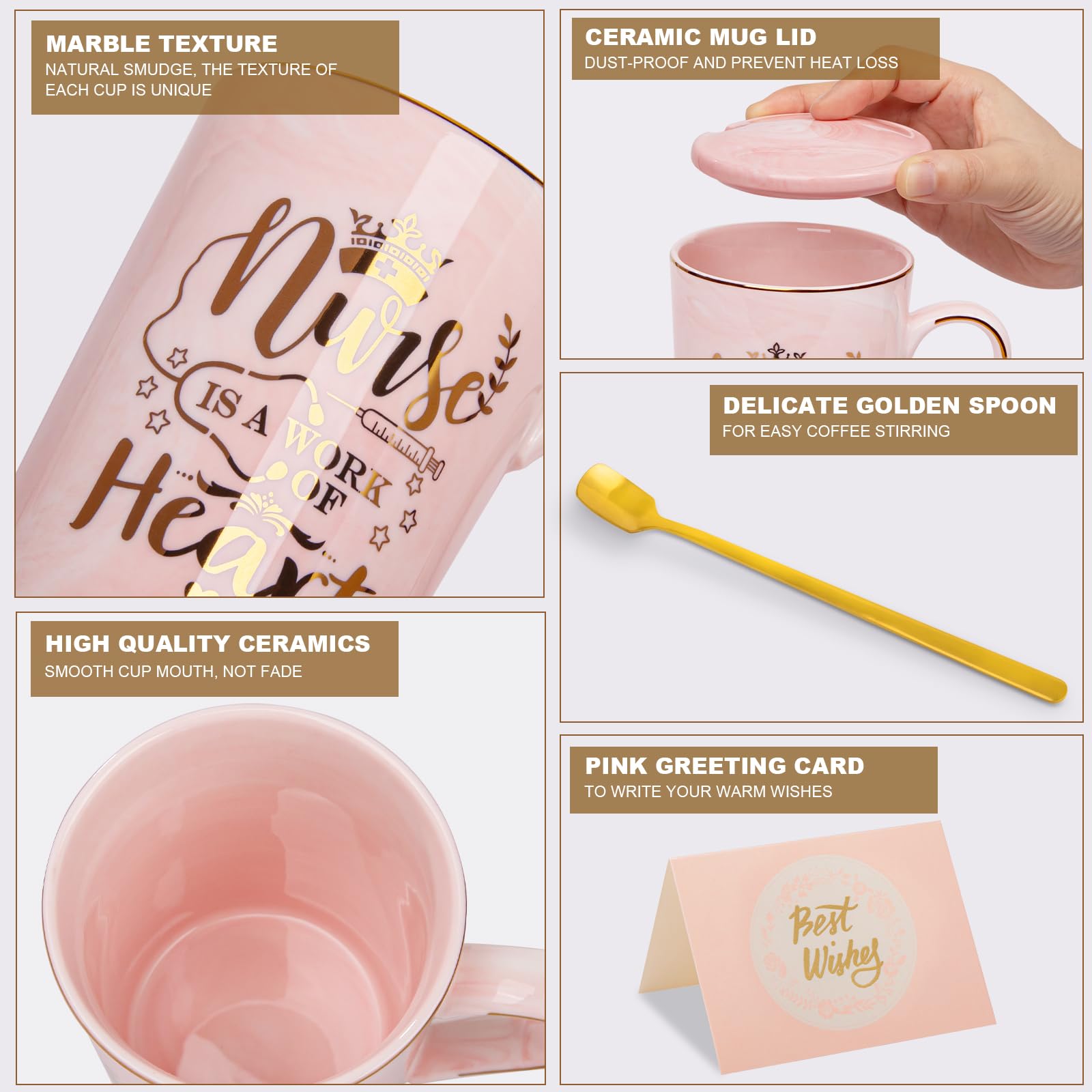 ALBISS grabado dorado en taza para enfermeras con detalle