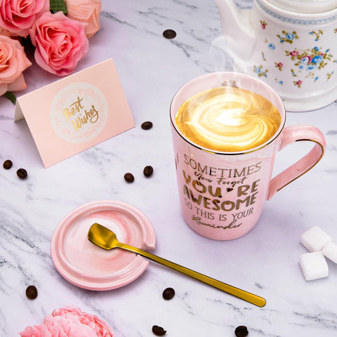 Taza ALBISS acabado dorado y rosa mármol, detalle premium para regalo