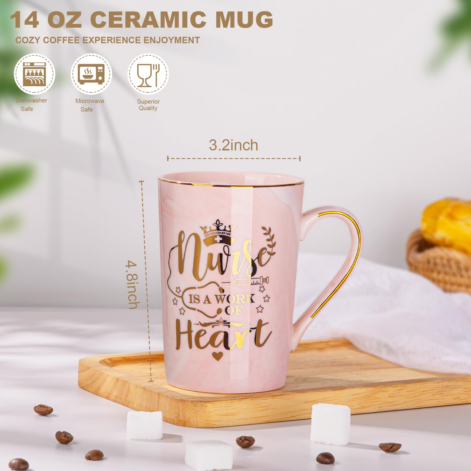 ALBISS taza cerámica 14oz rosa marmol con acabado duradero