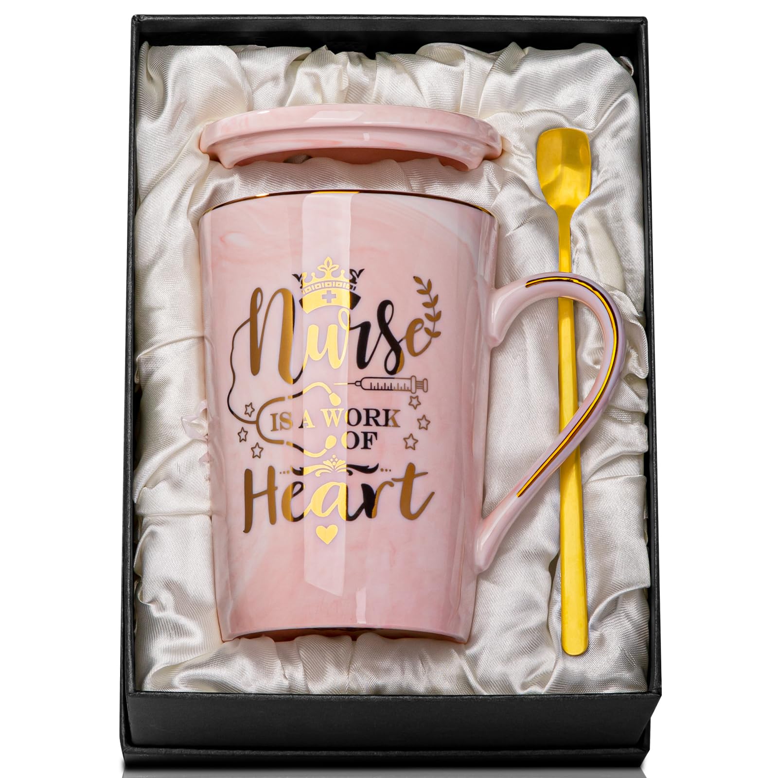 ALBISS taza para enfermeras con rosa marmol y grabado dorado, regalo elegante