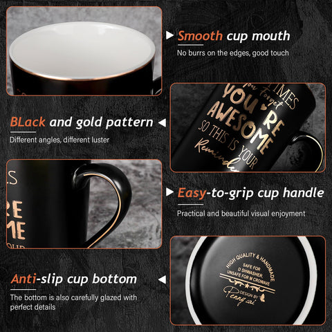 ALBISS Taza inspiracional marmol negro; perfecta para café, té o chocolate caliente