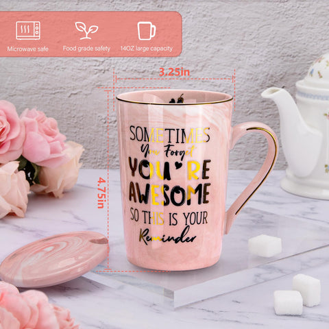 Taza ALBISS con mensaje inspirador en rosa dorado, ideal para motivar a una mujer especial