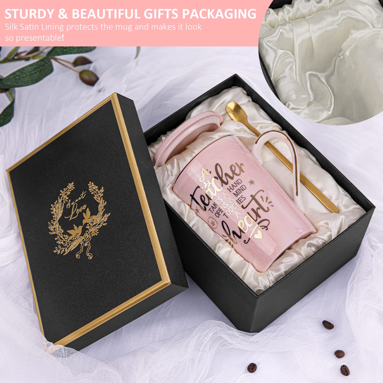 ALBISS acabado satinado y dorado, taza rosa marmolado para regalos memorables.
