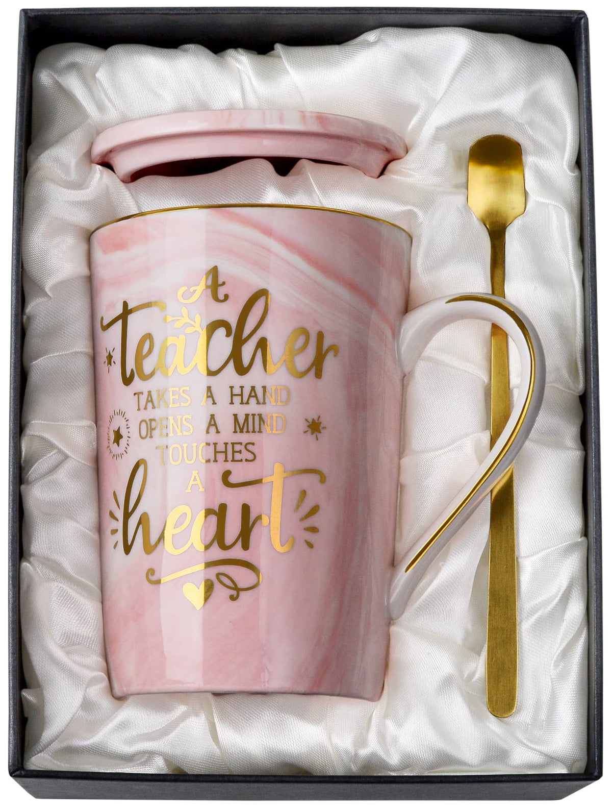 ALBISS taza rosa marmolado con dorado, regalo elegante para maestros y maestras.