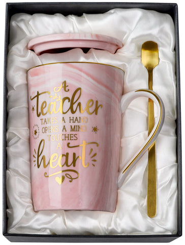 ALBISS taza rosa marmolado con dorado, regalo elegante para maestros y maestras.