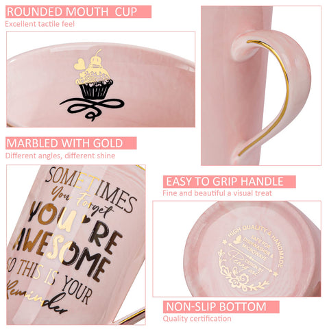 Taza ALBISS uso diario para café o té, diseño rosa mármol dorado
