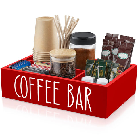ALELION estación de cafe rojo con divisores removibles para ordenar cápsulas y utensilios.