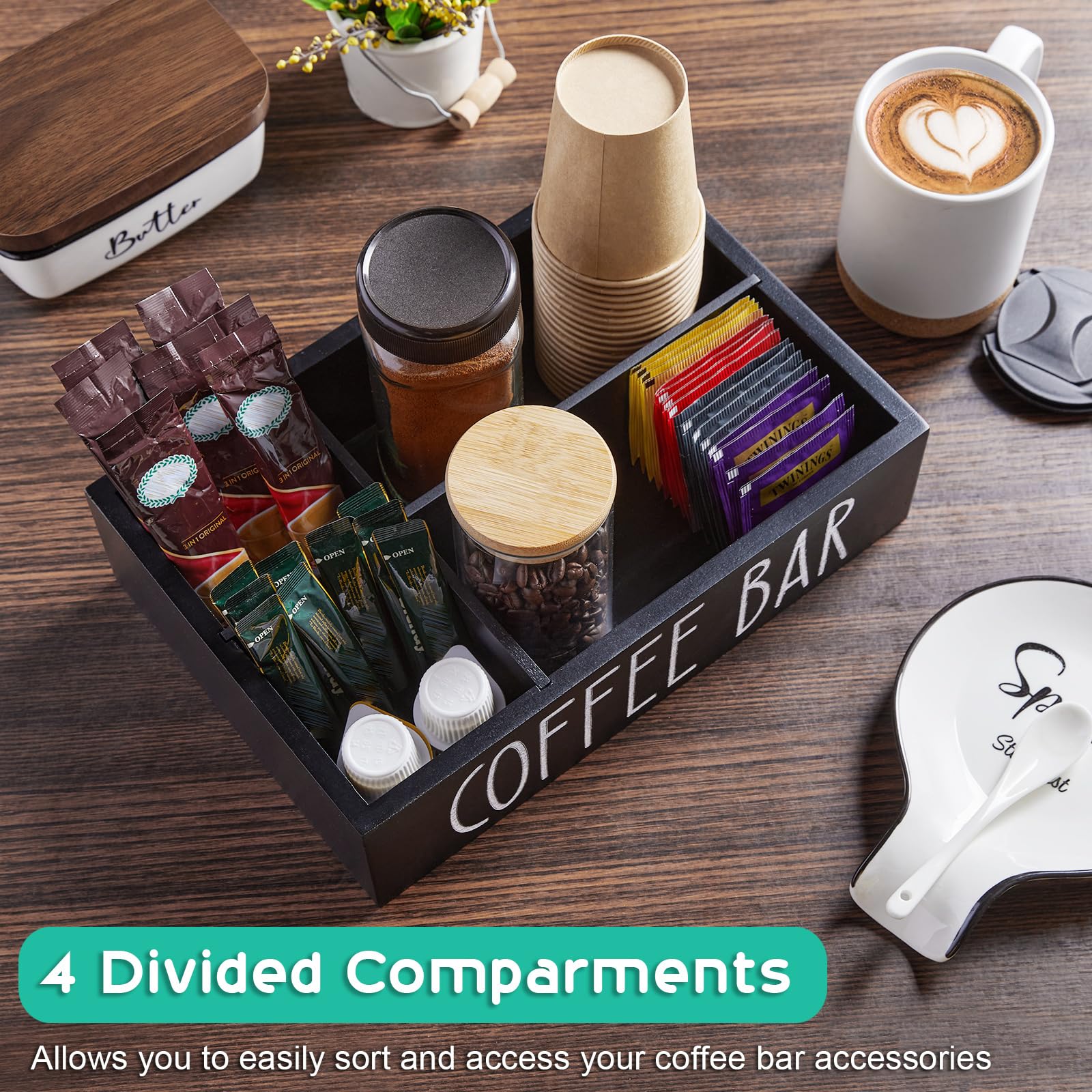 ALELION Organizador de barra para condimentos y tazas, estilo práctico
