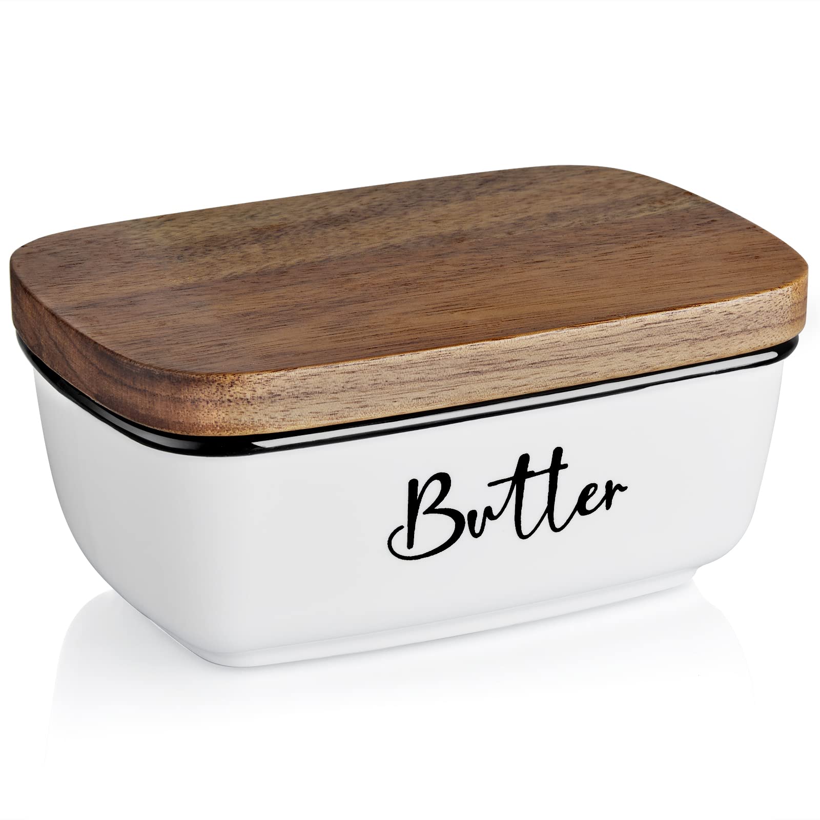ALELION mantequillera con tapa de acacia blanca para mantener la mantequilla fresca