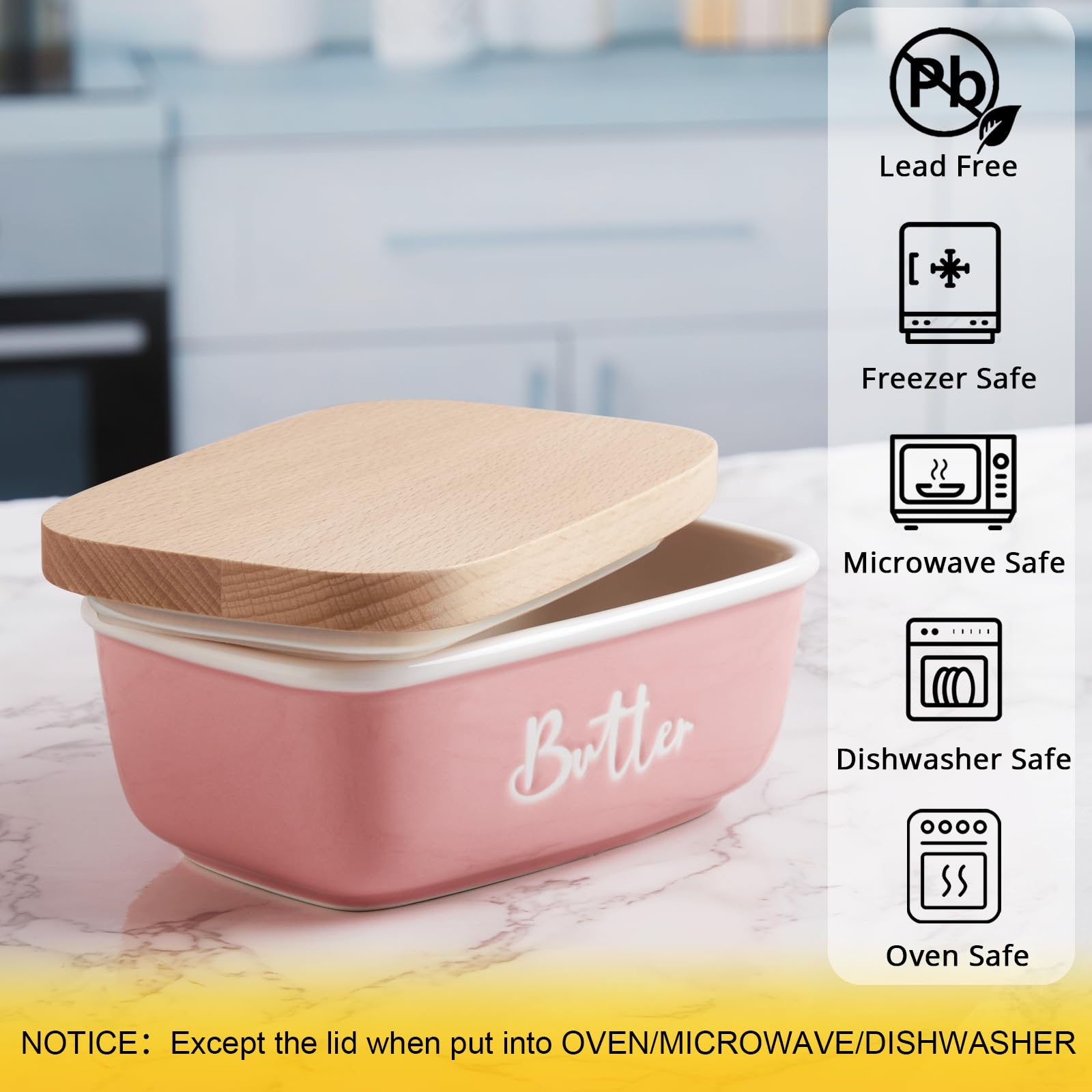 alelion mantequera ceramica rosa, capacidad para dos barras de mantequilla, práctico.