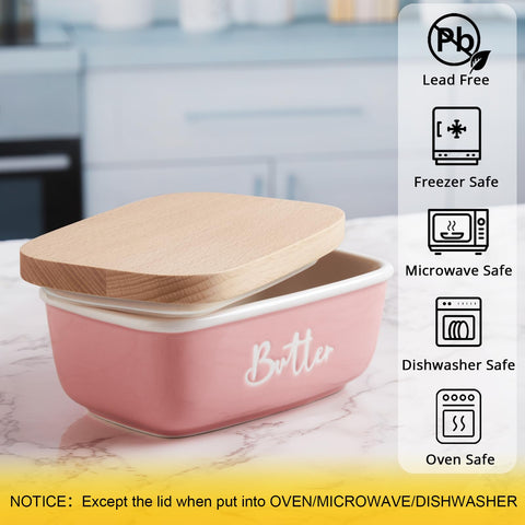 alelion mantequera ceramica rosa, capacidad para dos barras de mantequilla, práctico.
