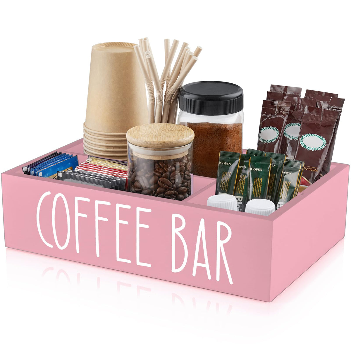 ALELION organizador de estación de café en madera, facilita la preparación con espacio ordenado para accesorios.