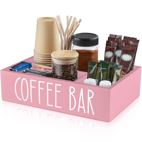 ALELION organizador de estación de café en madera, facilita la preparación con espacio ordenado para accesorios.