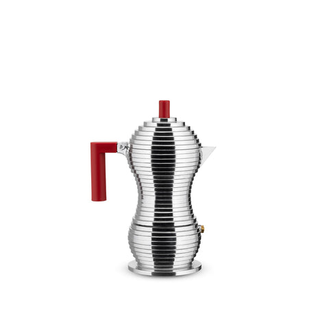 Alessi Pulcina: cafetera moka de tres tazas roja para espresso equilibrado.