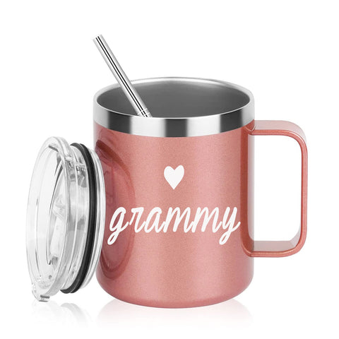 Vaso Grammy Aletege con mango aislado para bebidas frías o calientes.