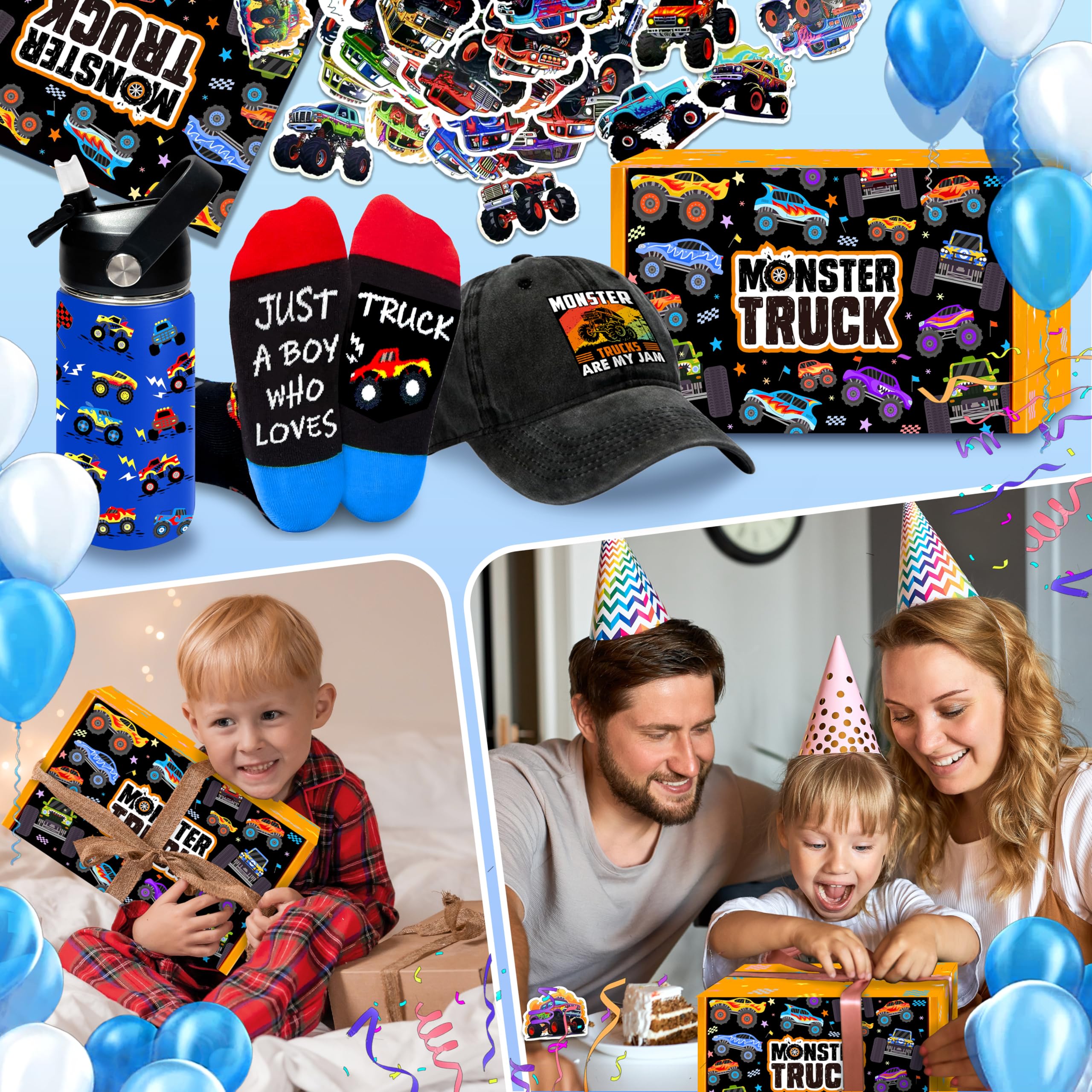 Set de regalos Aleture Monster Trucks; todo en una caja lista para sorprender.