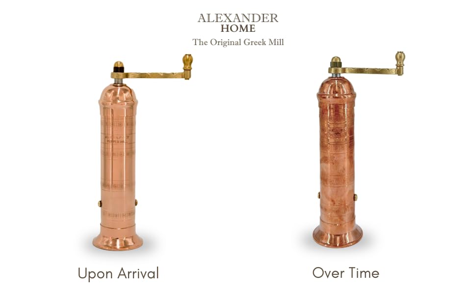 Alexander Home molinillo pimienta griego cobre, dimensiones 8 pulgadas y base estable
