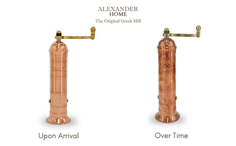 Alexander Home molinillo pimienta griego cobre, dimensiones 8 pulgadas y base estable