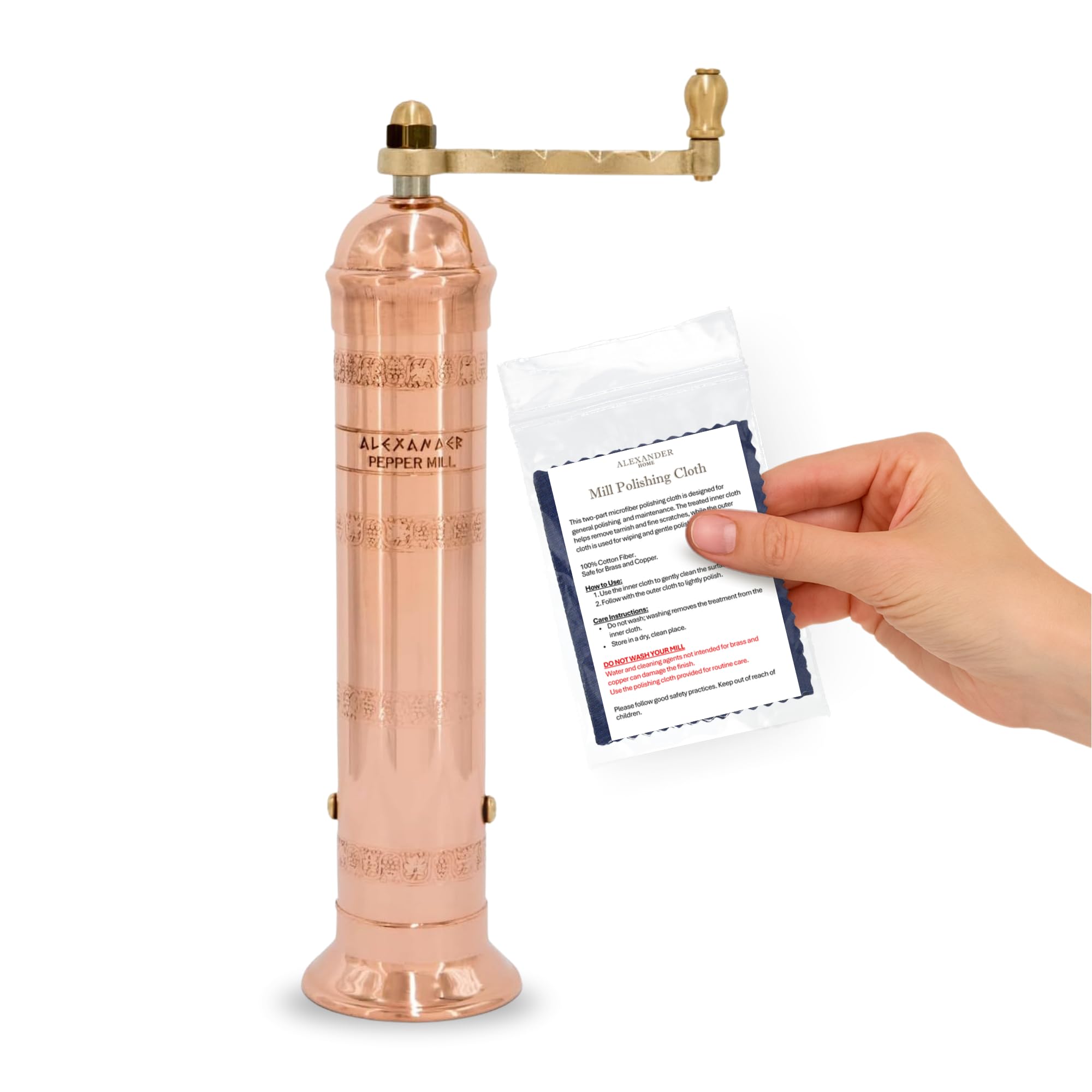 Alexander Home molino pimienta griego original de 9 pulgadas, acabado cobre, ideal para uso diario