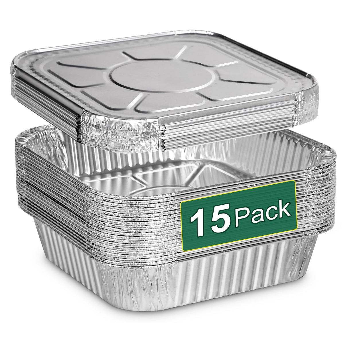 Bandeja Alfolic de aluminio desechable 8x8 con tapa, ideal para hornear y almacenar.