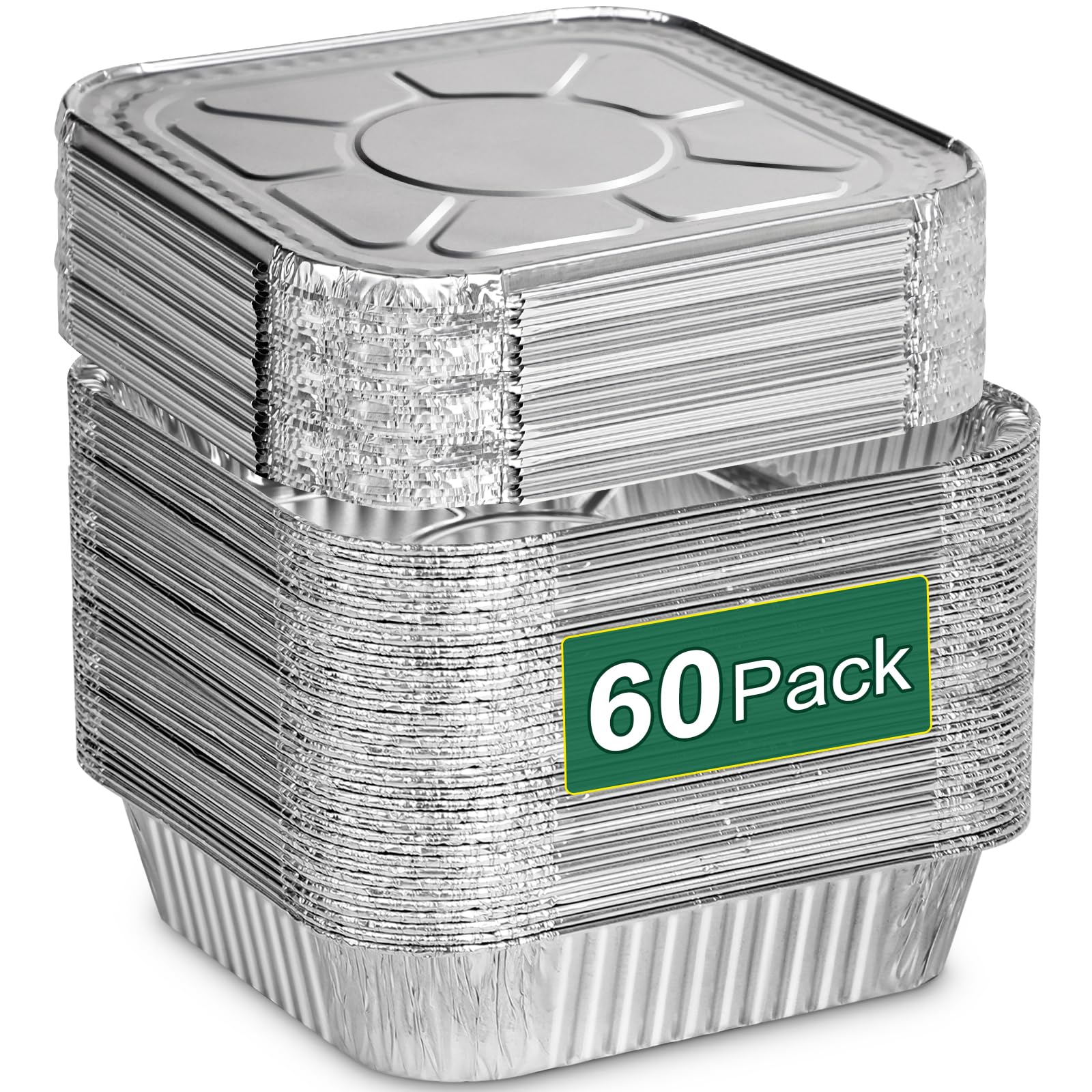 Alfolic bandejas aluminio 8x8 con tapa para hornear y servir, set de 60