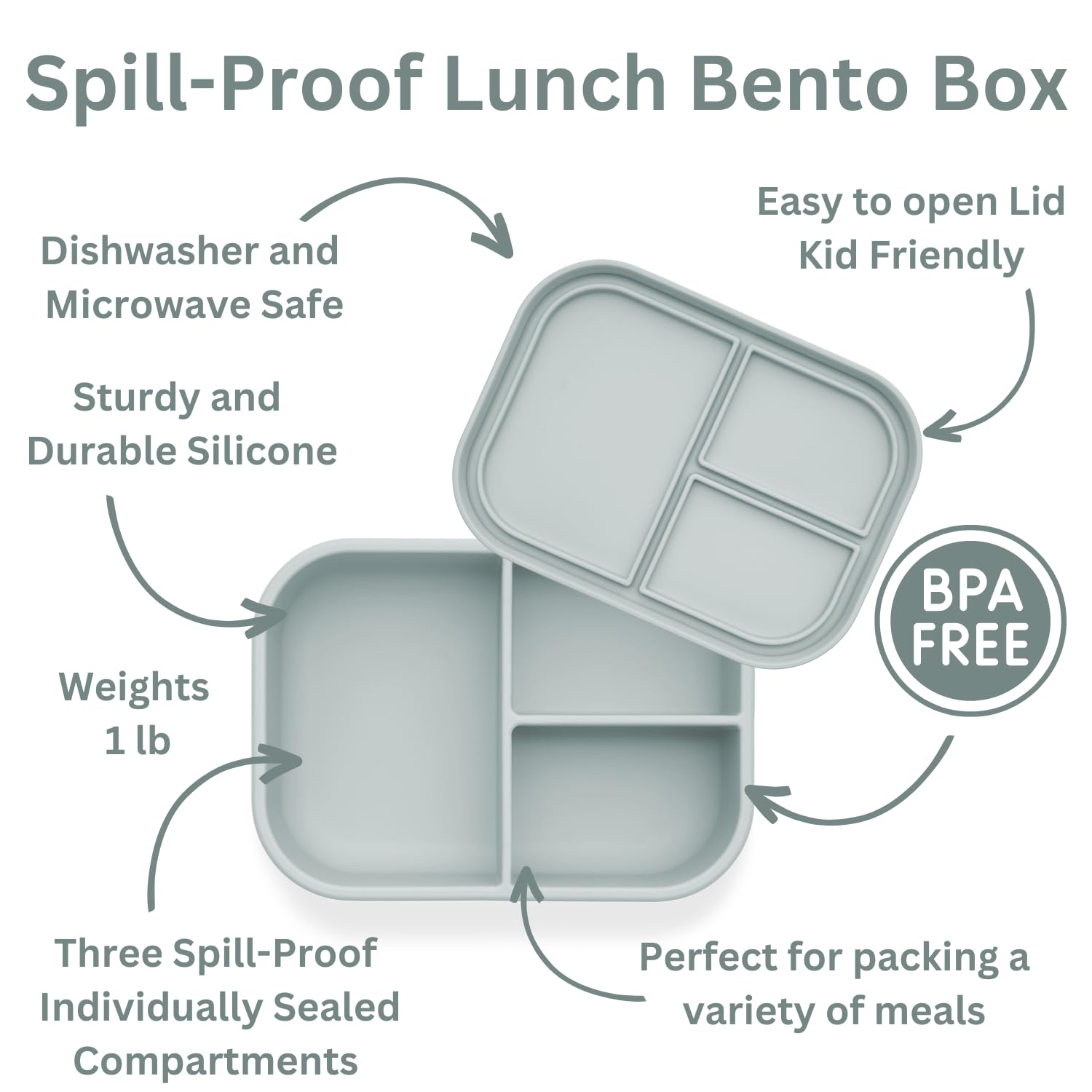 Ali+Oli Bento silicona azul, para adultos, comida para oficina.