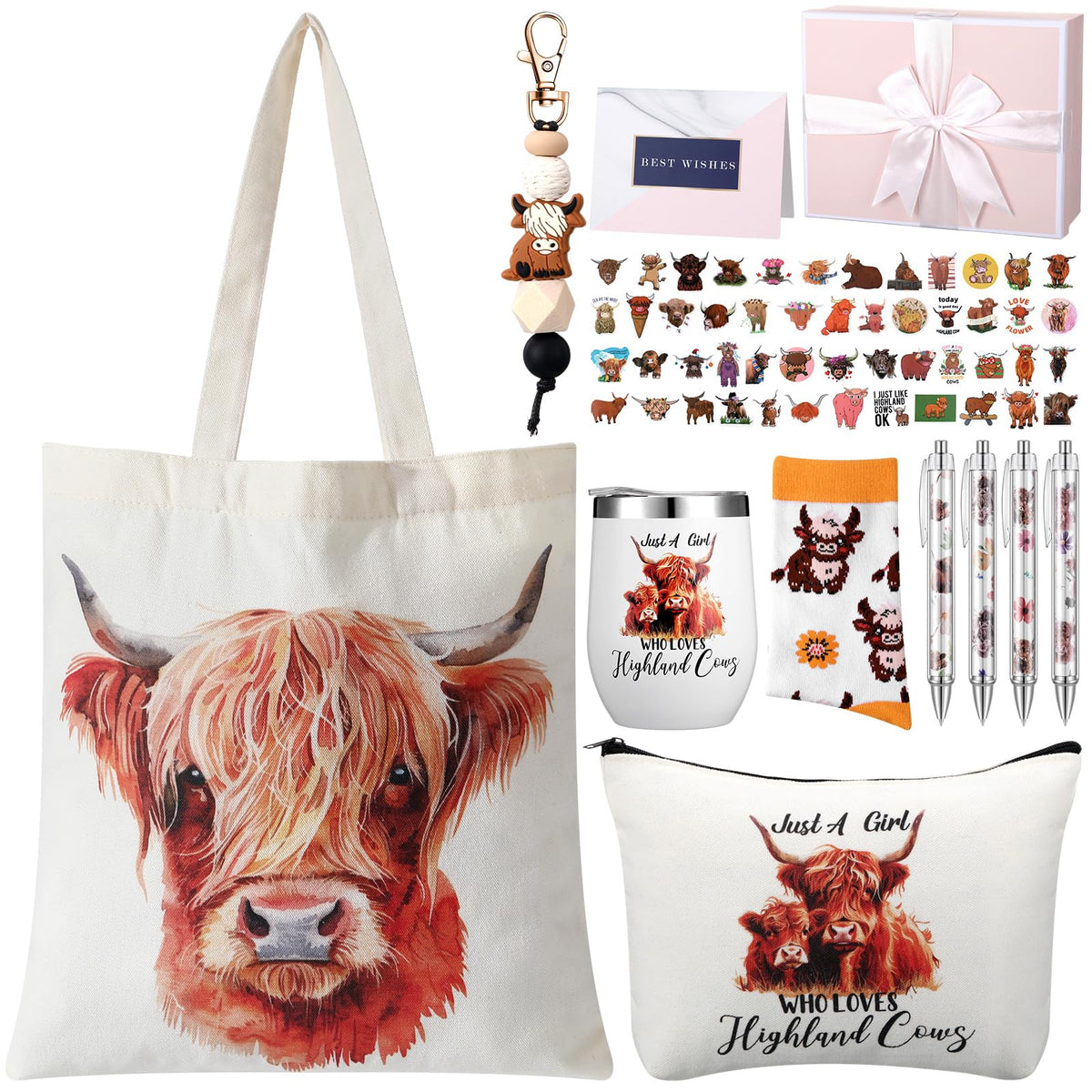 Aliceset bolso de lona con vaca Tierras Altas, regalo práctico para amantes de la granja.