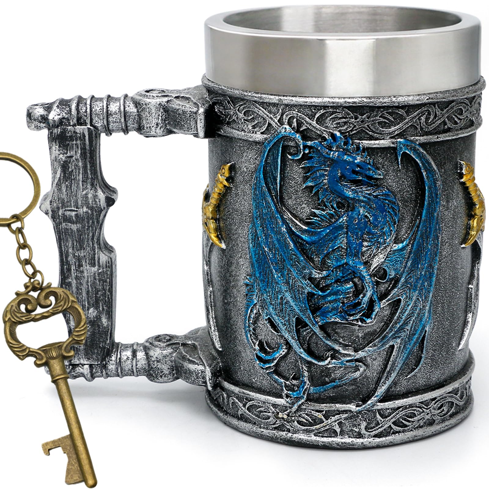Alikiki jarra medieval dragon azul 21oz, detalle del dragón tallado