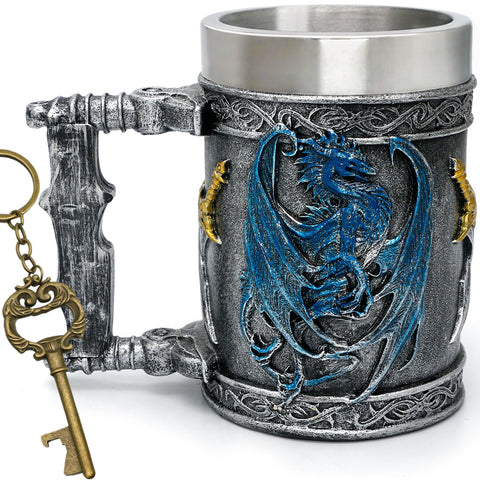 Alikiki jarra medieval dragon azul 21oz, detalle del dragón tallado