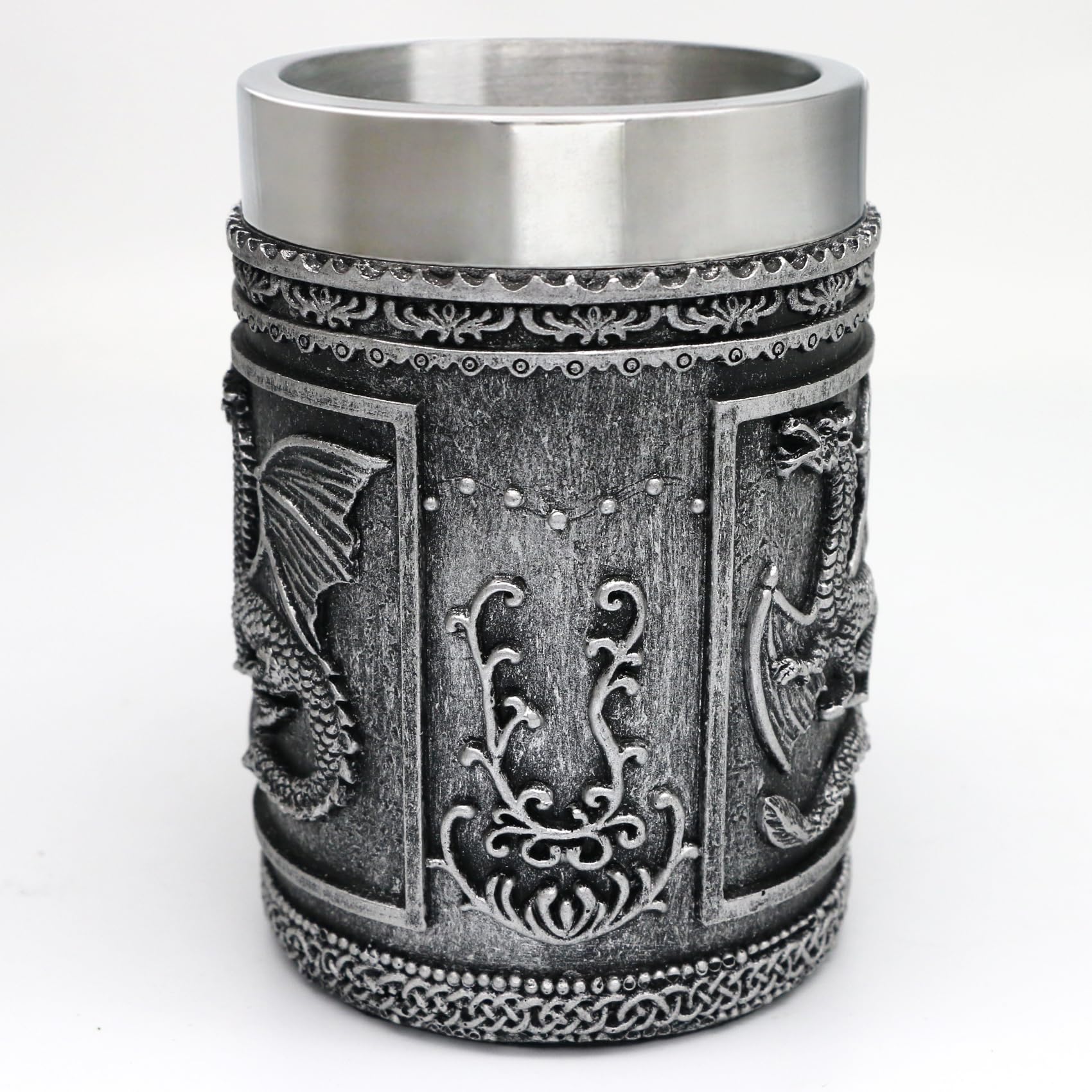 alikiki Taza Dragón D&D grande, acabado plateado retro.