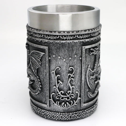 alikiki Taza Dragón D&D grande, acabado plateado retro.