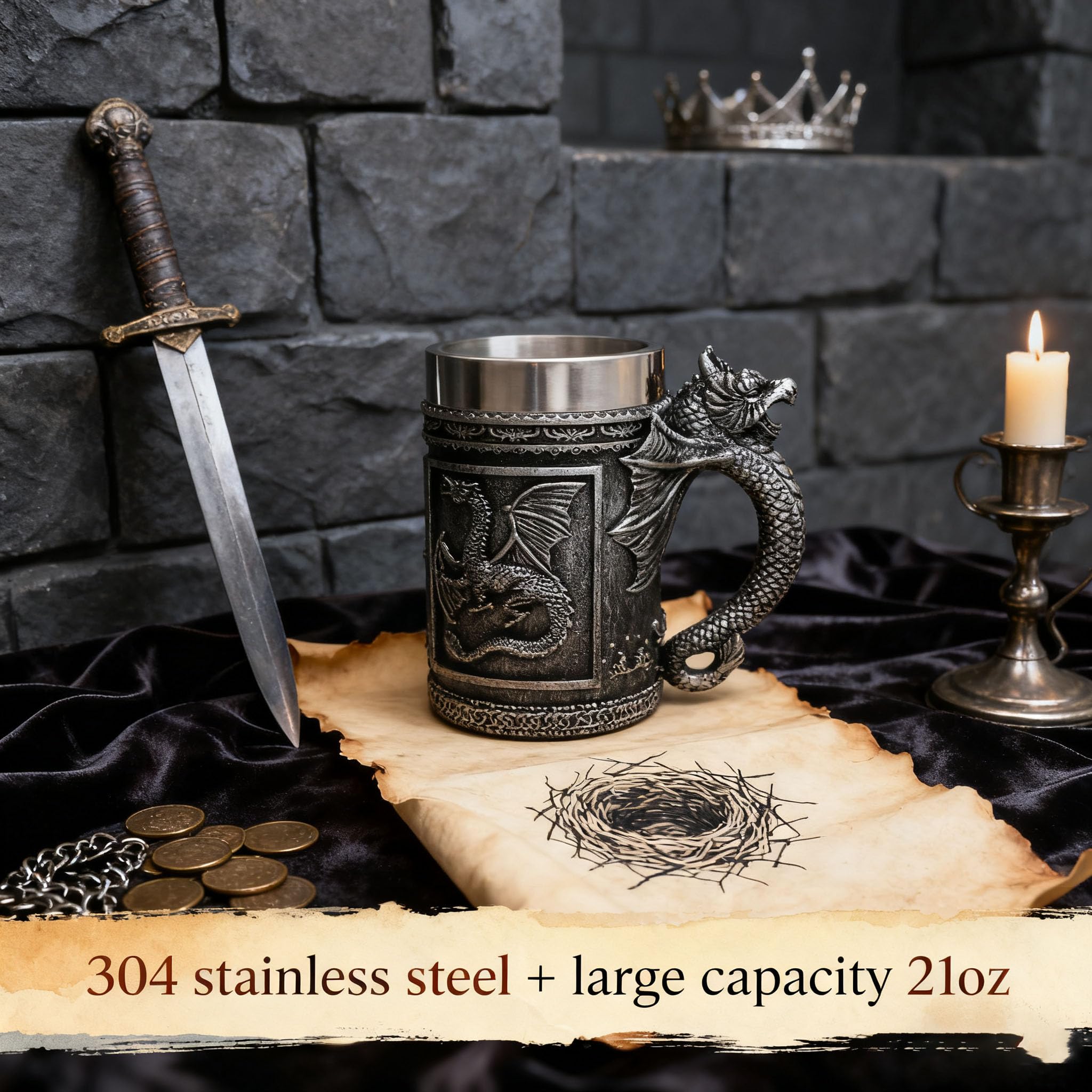 alikiki Taza Dragón D&D grande, dorso 3D con detalle de escamas.