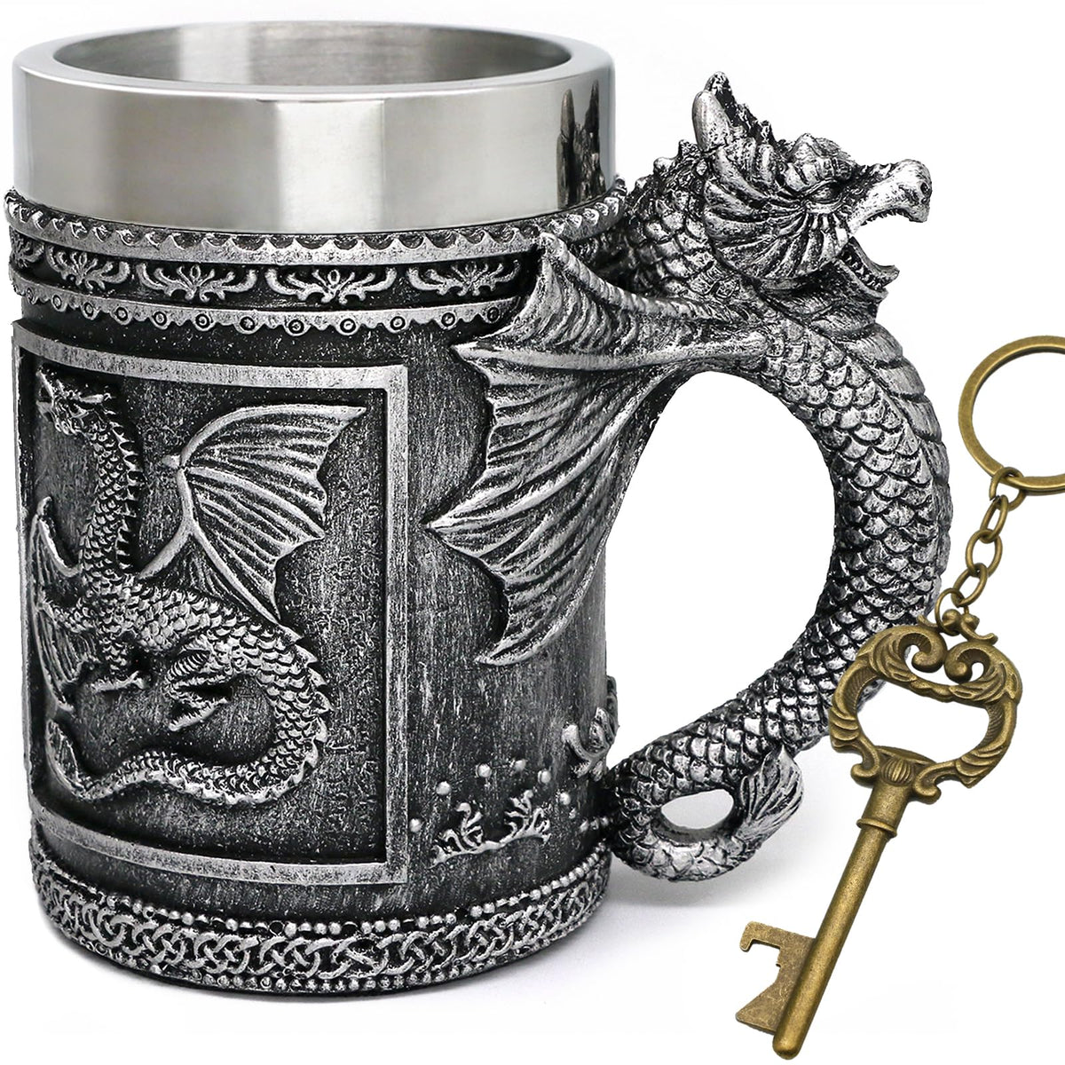 alikiki Taza Dragón D&D grande, frontal 3D, ideal para sesiones de juego.