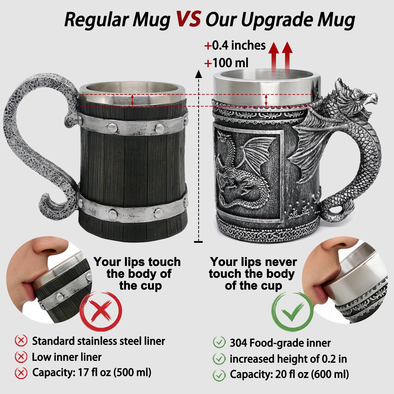 alikiki Taza Dragón D&D grande, interior acero 304 para bebidas frías.