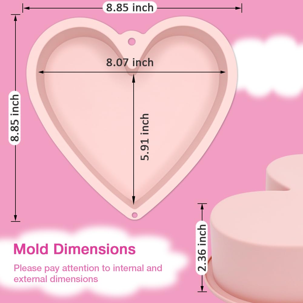 Alimat Plus molde corazón silicona rosa 8 pulgadas, detalle de borde para postres.