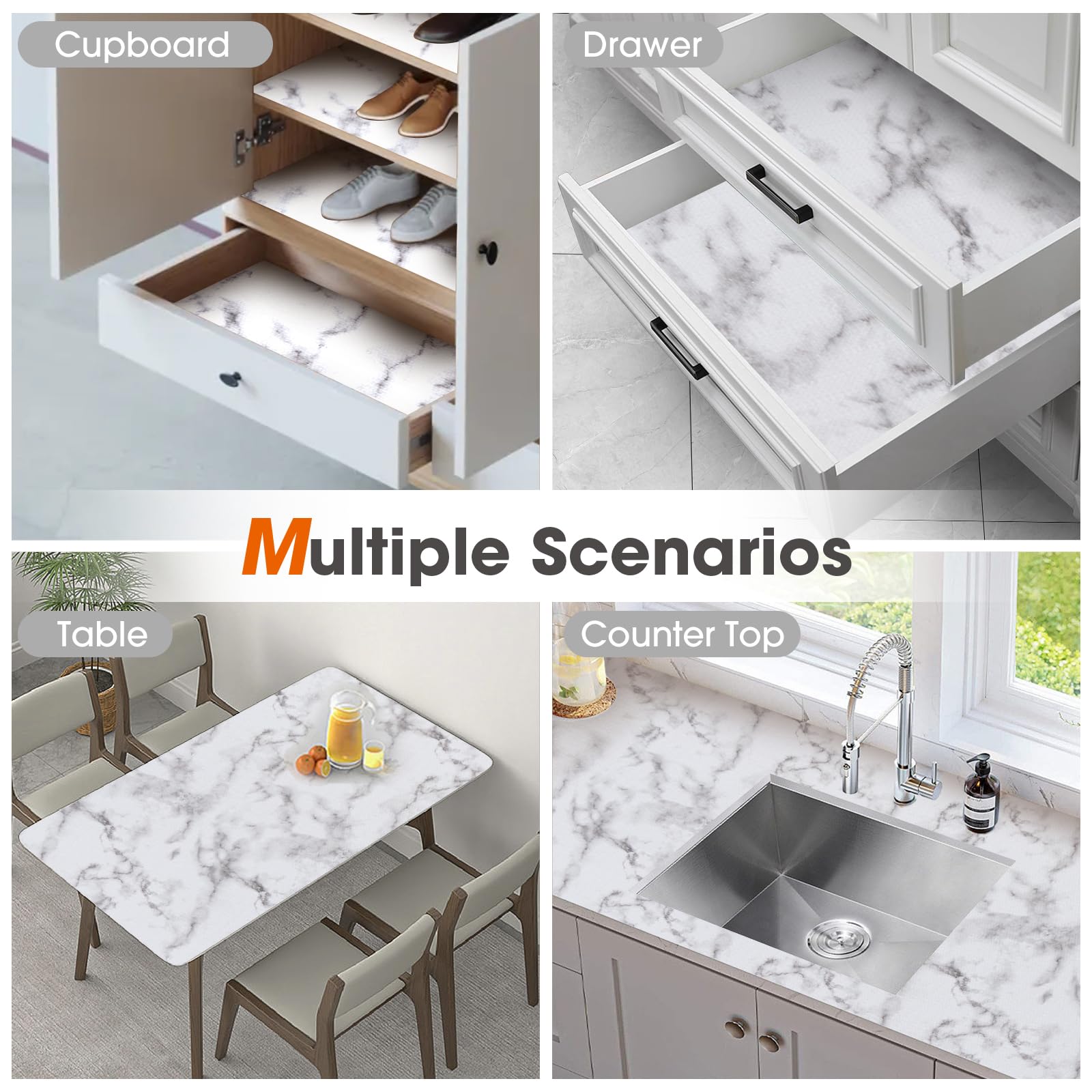 ALIUNI liner estilo marmol blanco, añade estética y organización.
