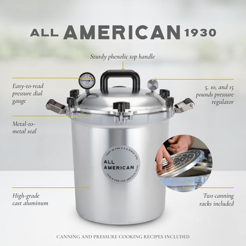 All American 1930: tapa con sello de metal a metal para cierre hermético