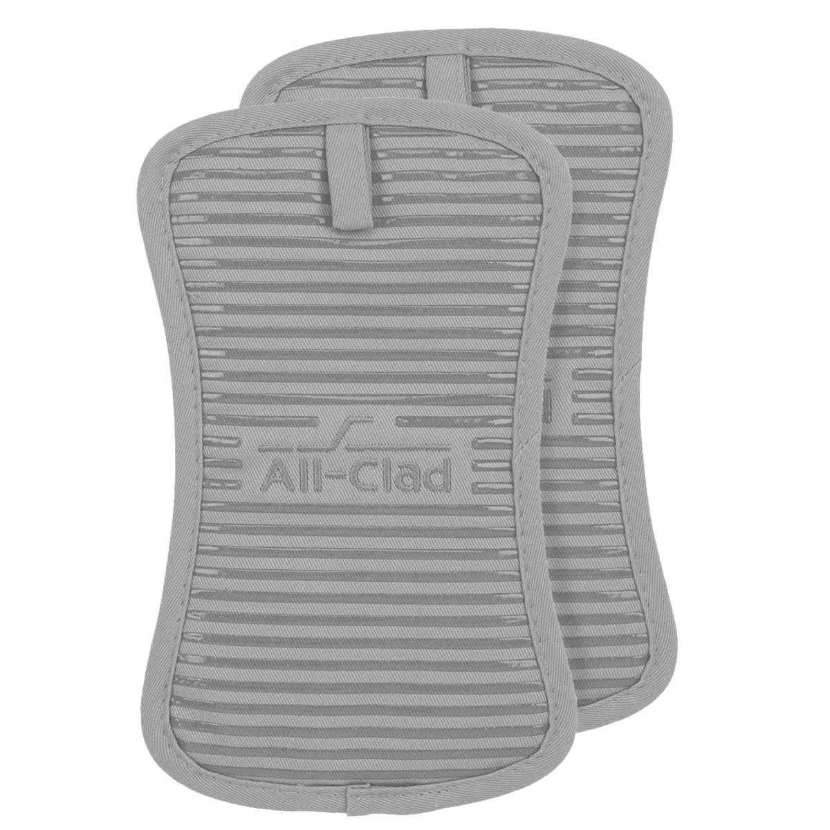All-Clad posamanos de silicona, vista frontal, protección del calor al manipular ollas.