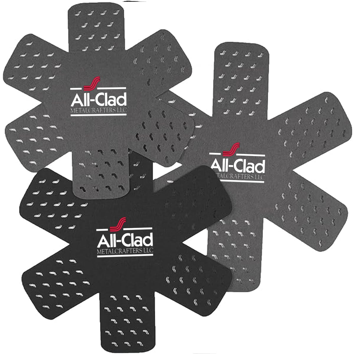 All-Clad protecciones de ollas con patrón estelar protegen superficies durante almacenamiento.