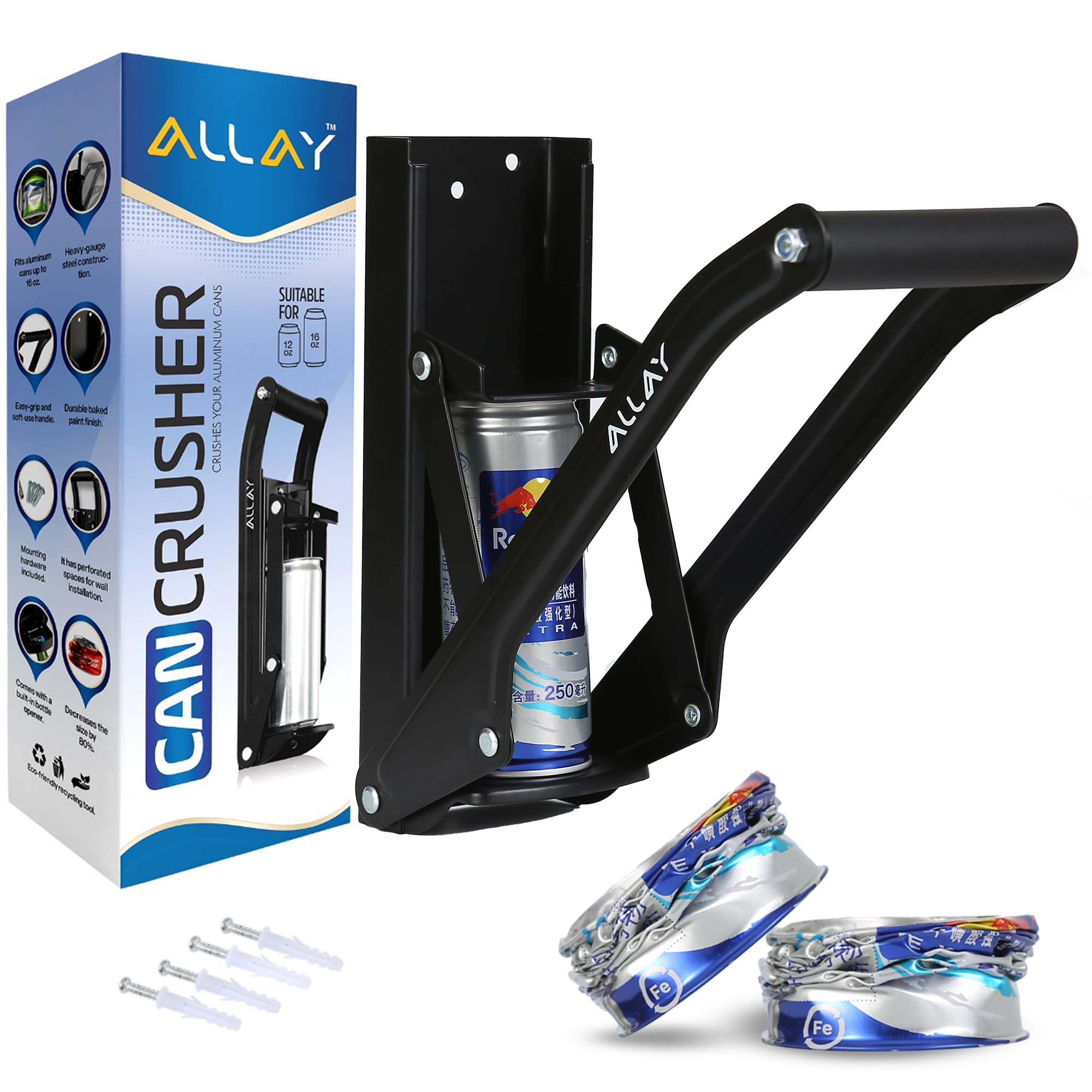 ALLAY prensa-latas-pared-metalica: prensado estable para reciclar latas en casa.