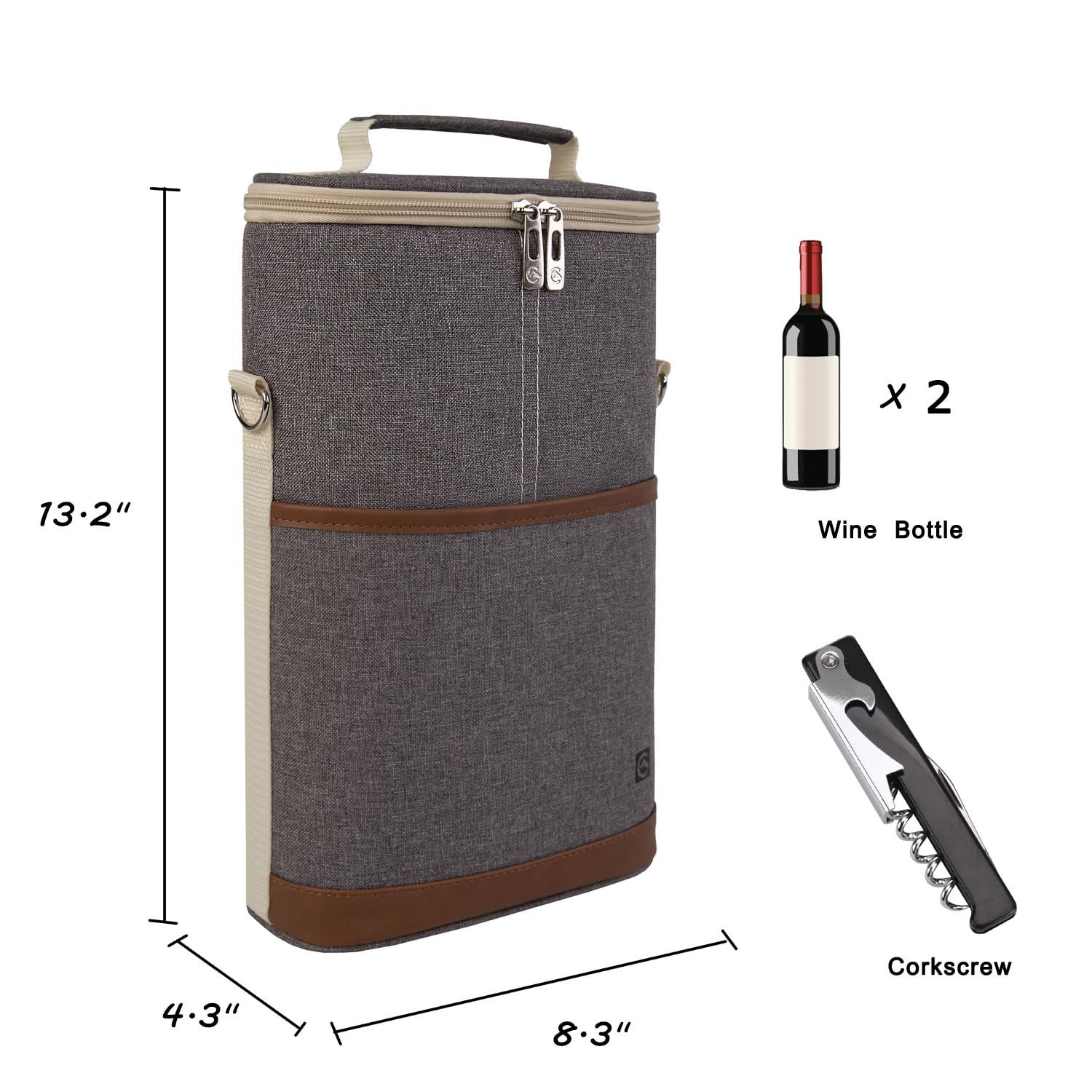ALLCAMP bolsa vino dos botellas, diseño compacto en gris oscuro