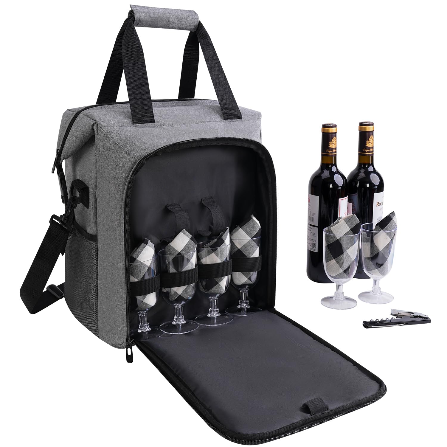 ALLCAMP bolsa vino regalo con 6 vasos y aislante para picnic al aire libre