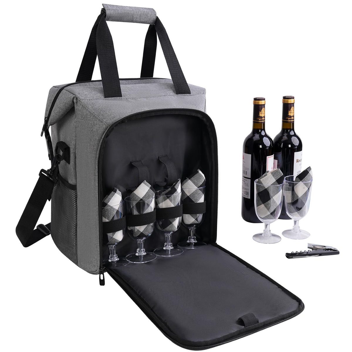 ALLCAMP bolsa vino regalo con 6 vasos y aislante para picnic al aire libre