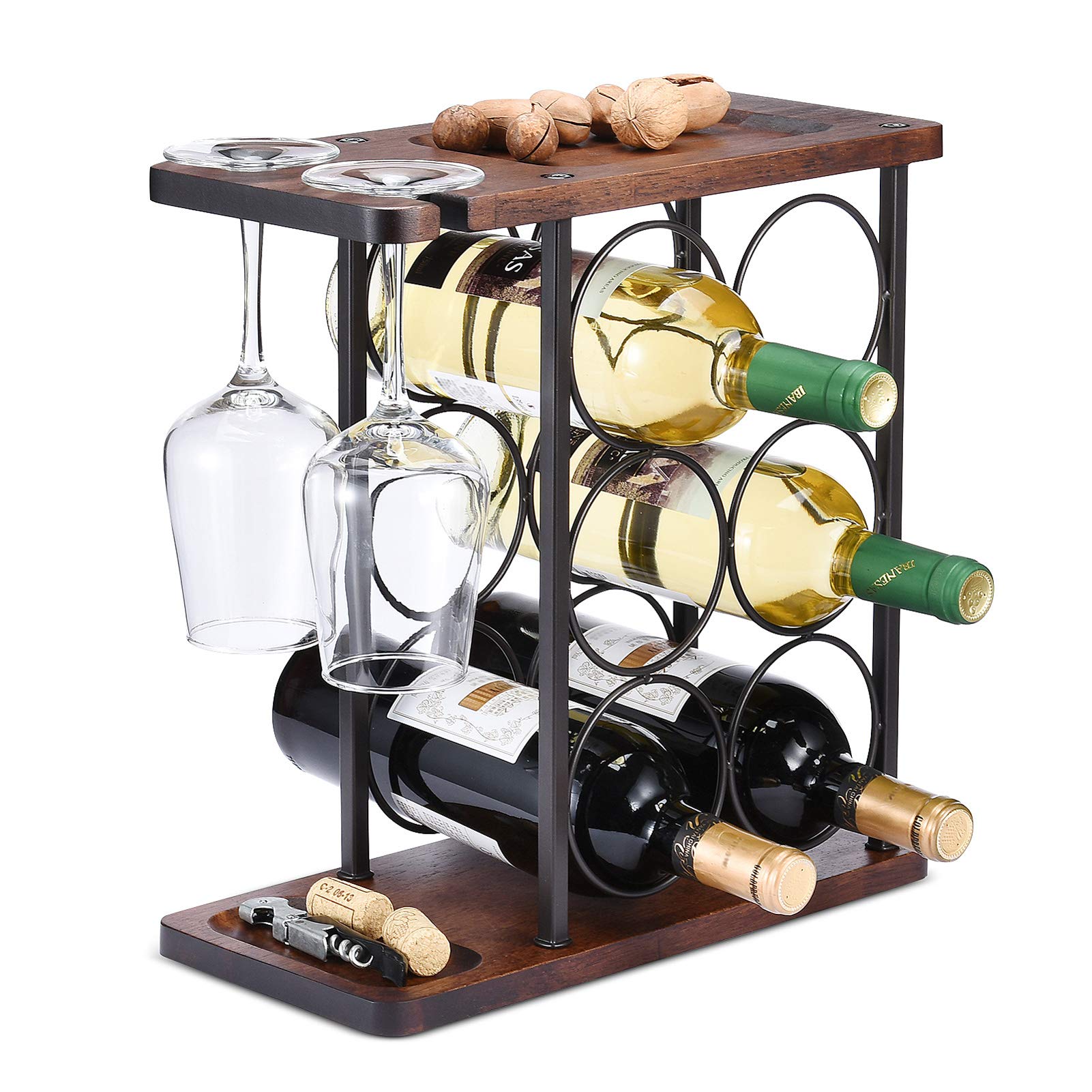 ALLCENER estante de vino con porta copas, práctico para exhibir botellas y copas.