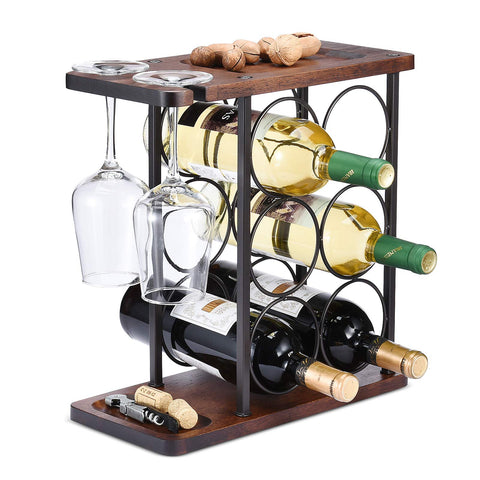 ALLCENER estante de vino con porta copas, práctico para exhibir botellas y copas.