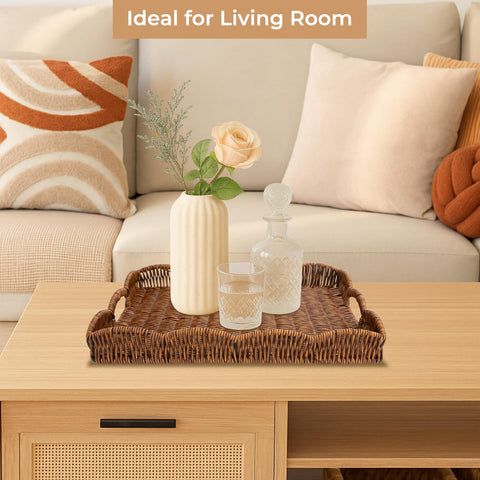 Bandeja decorativa Allhercom para mesa boho-rústica con mimbre sintético
