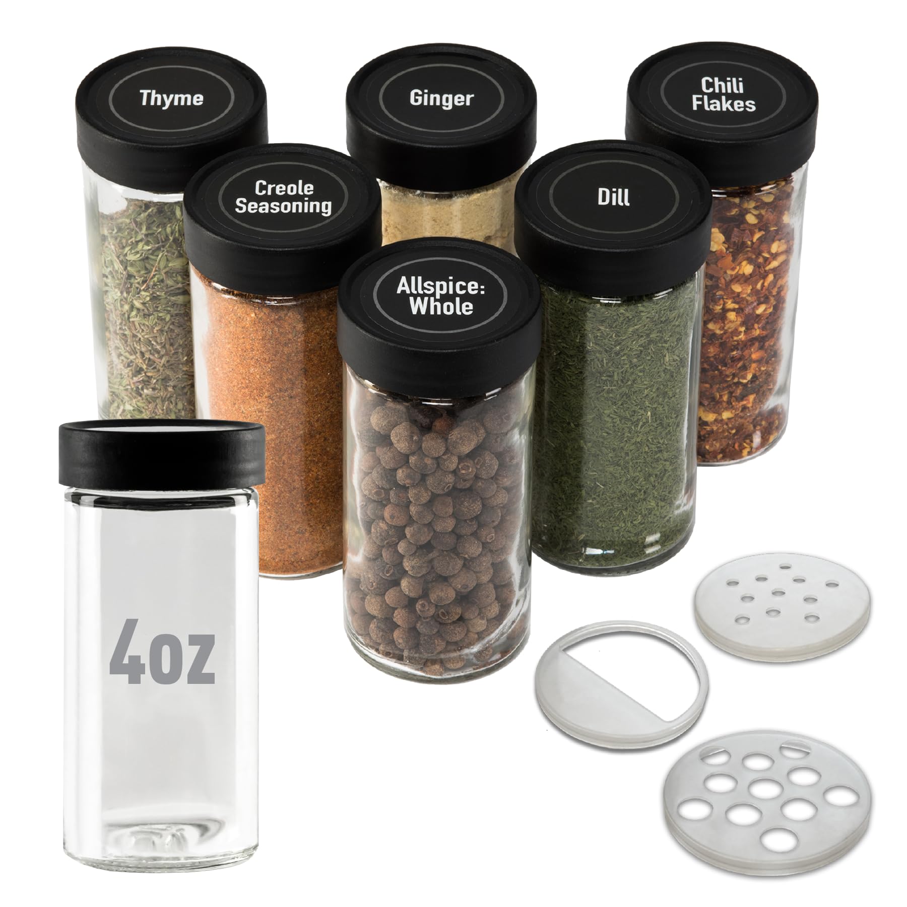 AllSpice frascos de vidrio de 4 onzas en un set de 6 para organizar especias